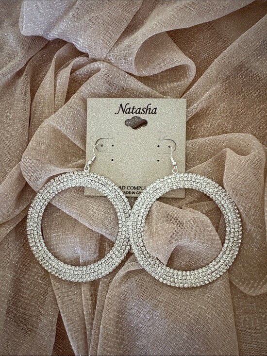 Natasha Couture Jewelry - Natasha Couture Silver Rhinestone Double Hoop Dangle Earrings